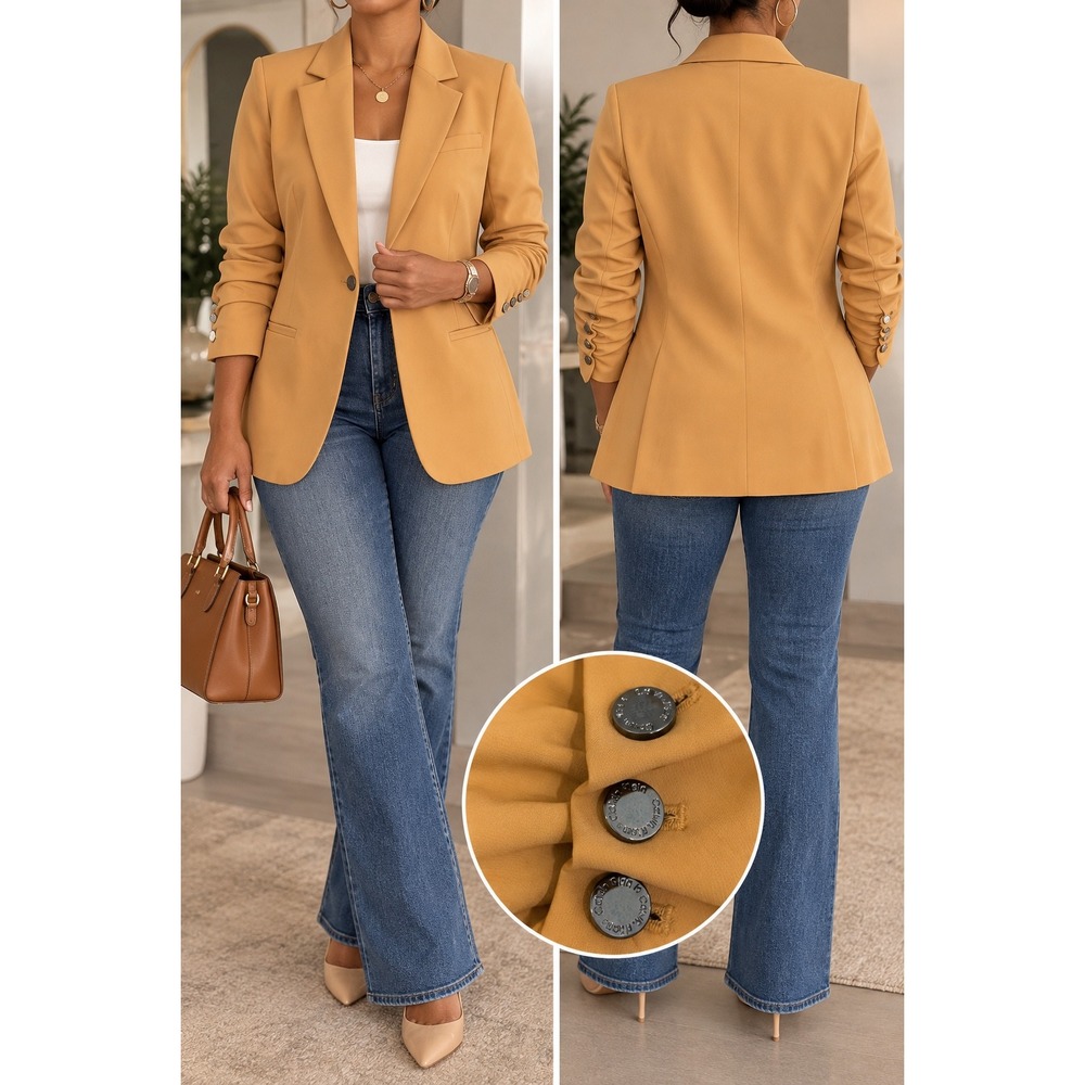 XL 168 Calvin Klein NWOT Camel Ruched Sleeve Blazer Career Workwear Jacket 16W